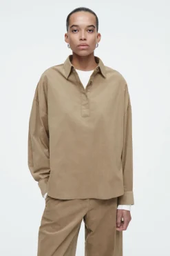 COS CORDUROY HALF-PLACKET SHIRT-Women Shirts & Blouses | Tops