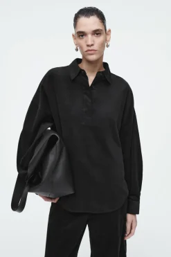 COS CORDUROY HALF-PLACKET SHIRT-Women Shirts & Blouses | Tops