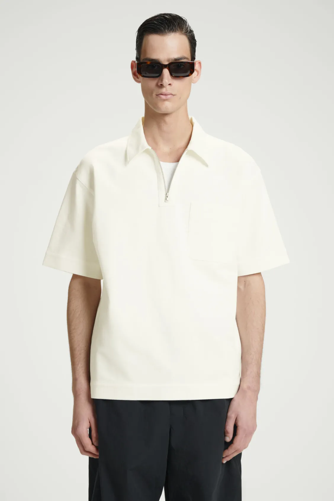 COS COTTON-TWILL HALF-ZIP POLO SHIRT- Polo Shirts