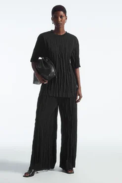 COS CRINKLED JERSEY WIDE-LEG PANTS-Women Pants