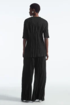 COS CRINKLED JERSEY WIDE-LEG PANTS-Women Pants