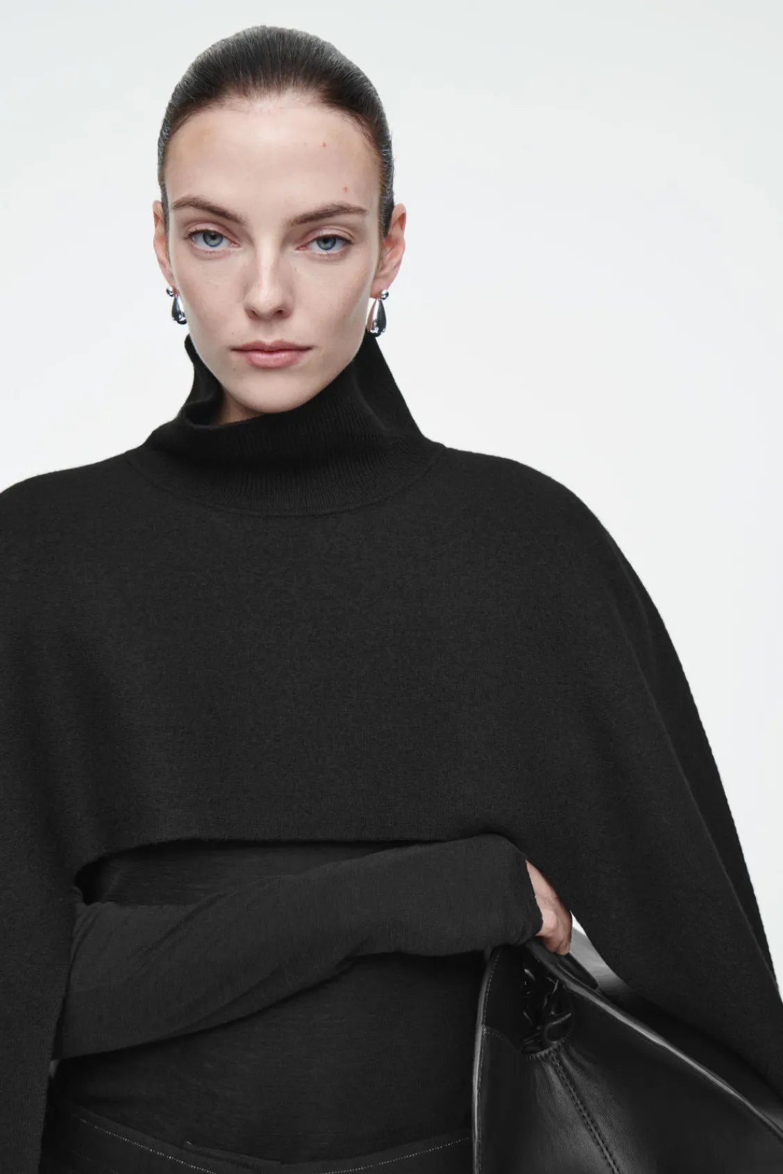 COS CROPPED BOILED-WOOL HYBRID CAPE-Women Capes & Hybrids