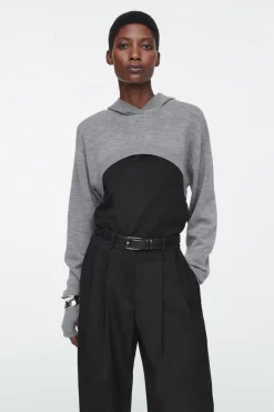 COS CROPPED WOOL HOODIE-Women Capes & Hybrids | Tops