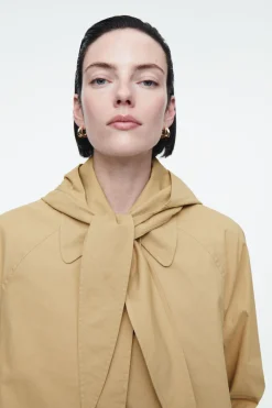 COS DETACHABLE-HOOD SHORT TRENCH COAT-Women Coats & Jackets