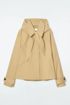 COS DETACHABLE-HOOD SHORT TRENCH COAT-Women Coats & Jackets