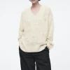 COS DISTRESSED STRIPED KNITTED LINEN-BLEND SWEATER-Women Sweaters & Cardigans