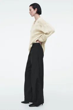 COS DISTRESSED STRIPED KNITTED LINEN-BLEND SWEATER-Women Sweaters & Cardigans