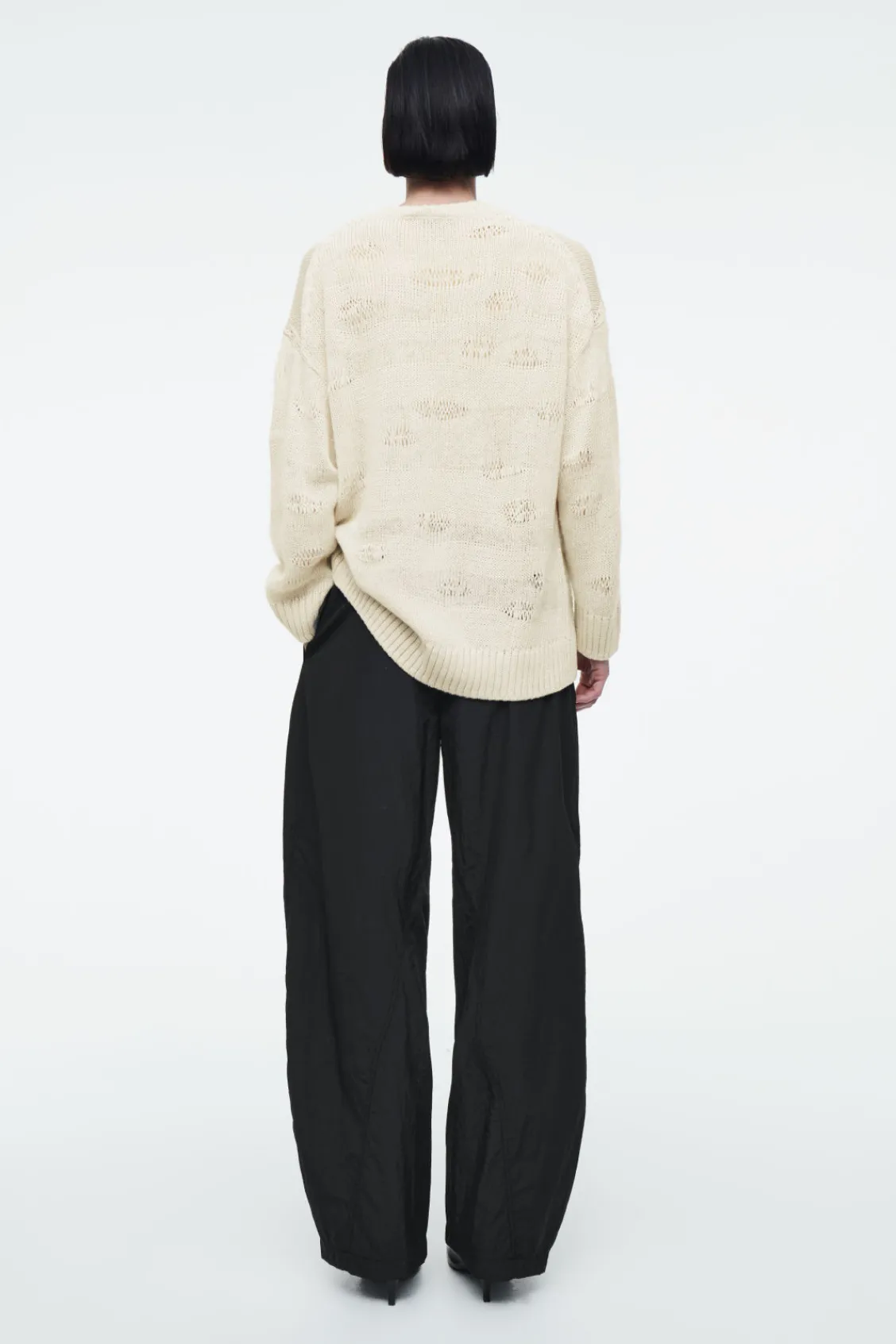 COS DISTRESSED STRIPED KNITTED LINEN-BLEND SWEATER-Women Sweaters & Cardigans