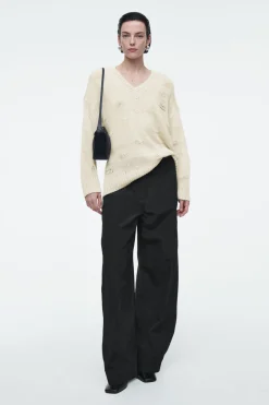 COS DISTRESSED STRIPED KNITTED LINEN-BLEND SWEATER-Women Sweaters & Cardigans