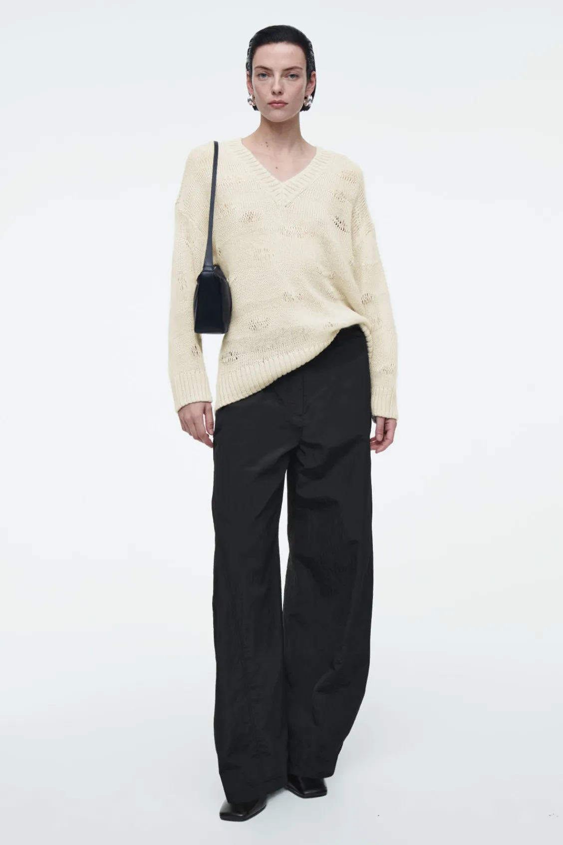 COS DISTRESSED STRIPED KNITTED LINEN-BLEND SWEATER-Women Sweaters & Cardigans