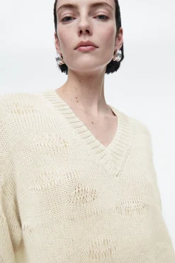 COS DISTRESSED STRIPED KNITTED LINEN-BLEND SWEATER-Women Sweaters & Cardigans