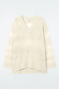 COS DISTRESSED STRIPED KNITTED LINEN-BLEND SWEATER-Women Sweaters & Cardigans