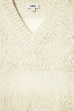 COS DISTRESSED STRIPED KNITTED LINEN-BLEND SWEATER-Women Sweaters & Cardigans