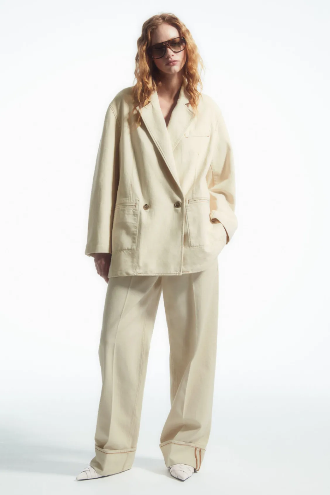 COS DOUBLE-BREASTED DENIM BLAZER-Women Coats & Jackets