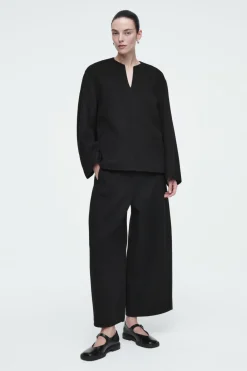 COS DOUBLE-FACED WOOL BARREL-LEG PANTS-Women Pants