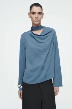 COS DRAPED SCARF-DETAIL BLOUSE-Women Shirts & Blouses | Tops