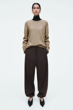 COS DRAWSTRING TWILL BARREL-LEG TROUSERS-Women Pants