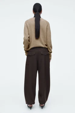 COS DRAWSTRING TWILL BARREL-LEG TROUSERS-Women Pants