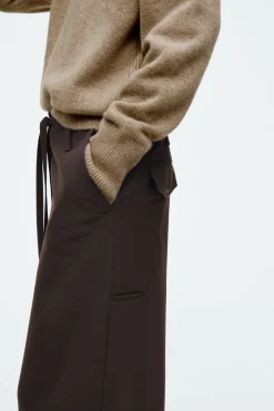 COS DRAWSTRING TWILL BARREL-LEG TROUSERS-Women Pants