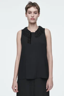 COS EMBELLISHED RACER-NECK TOP-Women Shirts & Blouses | Tops