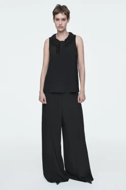 COS EMBELLISHED RACER-NECK TOP-Women Shirts & Blouses | Tops