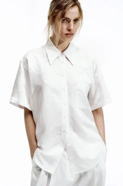 COS FLORAL-JACQUARD SHORT-SLEEVED SHIRT-Women Shirts & Blouses | Tops