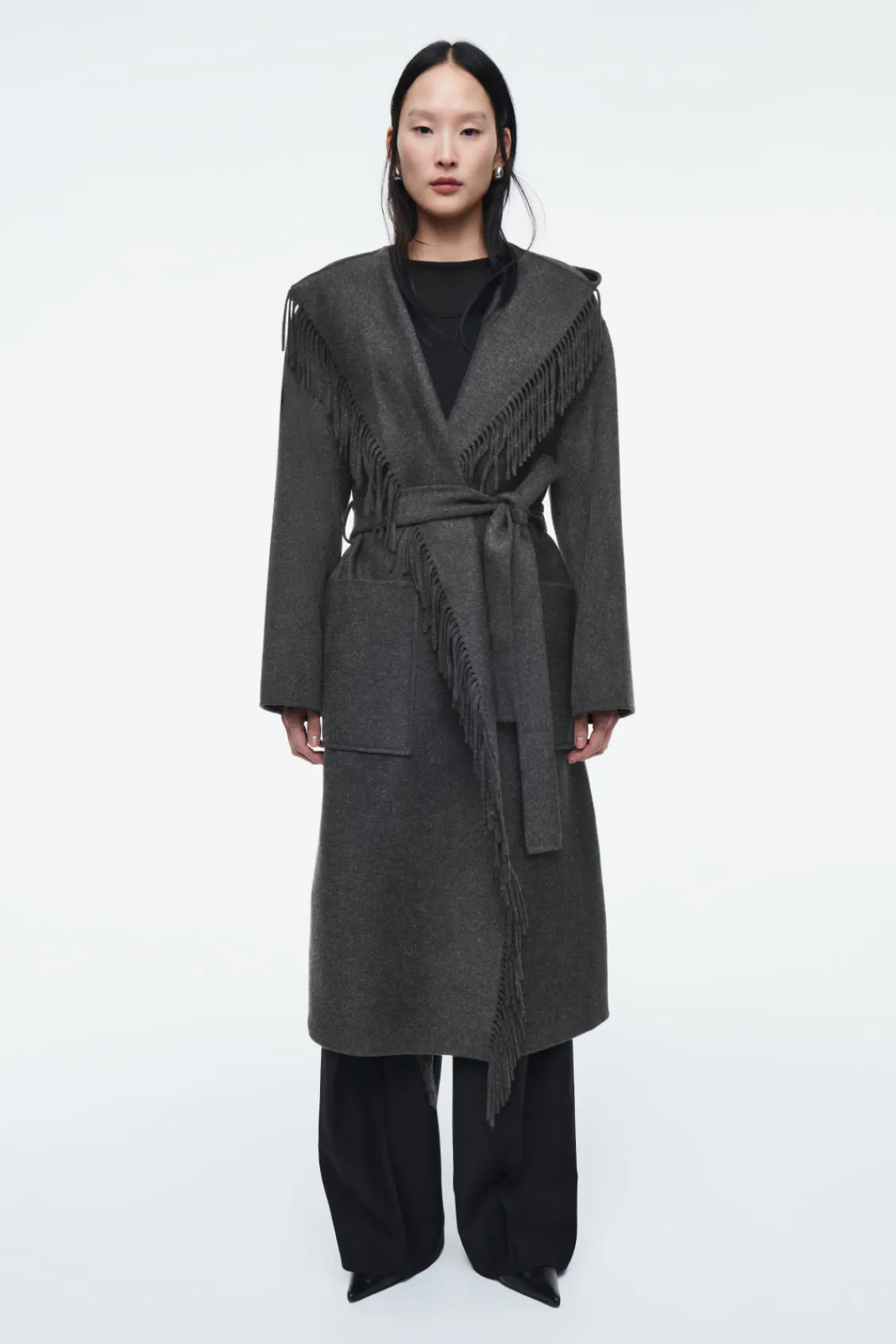 COS FRINGED DOUBLE-FACED WOOL COAT-Women Coats & Jackets