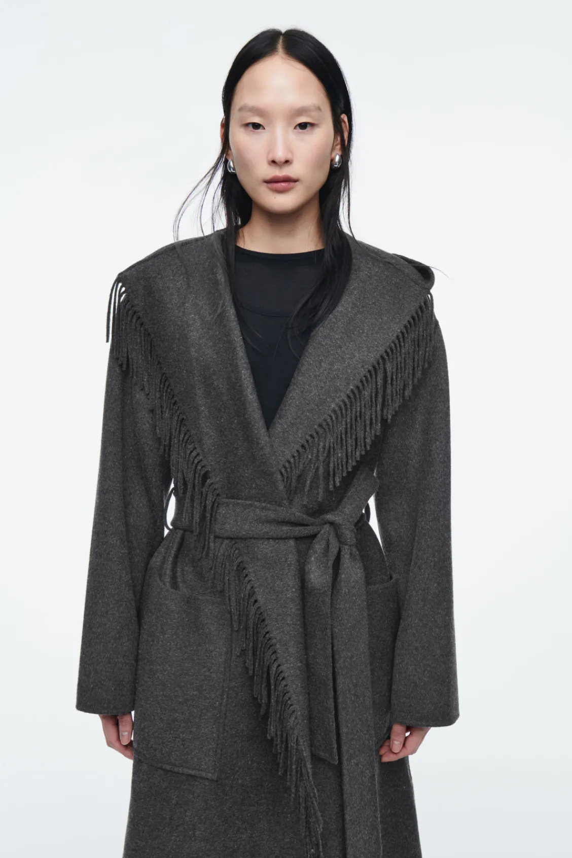 COS FRINGED DOUBLE-FACED WOOL COAT-Women Coats & Jackets