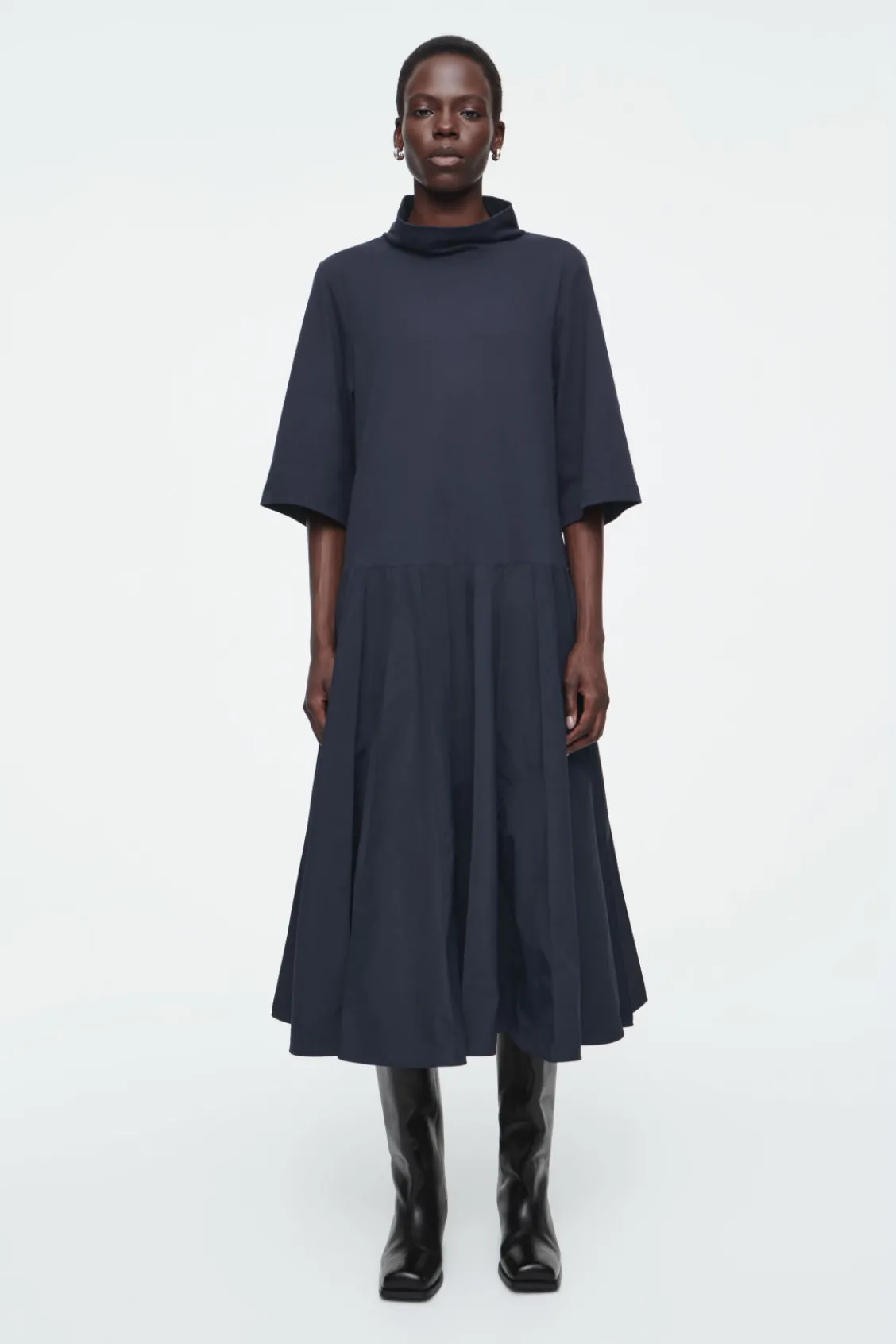 COS FUNNEL-NECK PANELED MIDI DRESS-Women Dresses & Jumpsuits