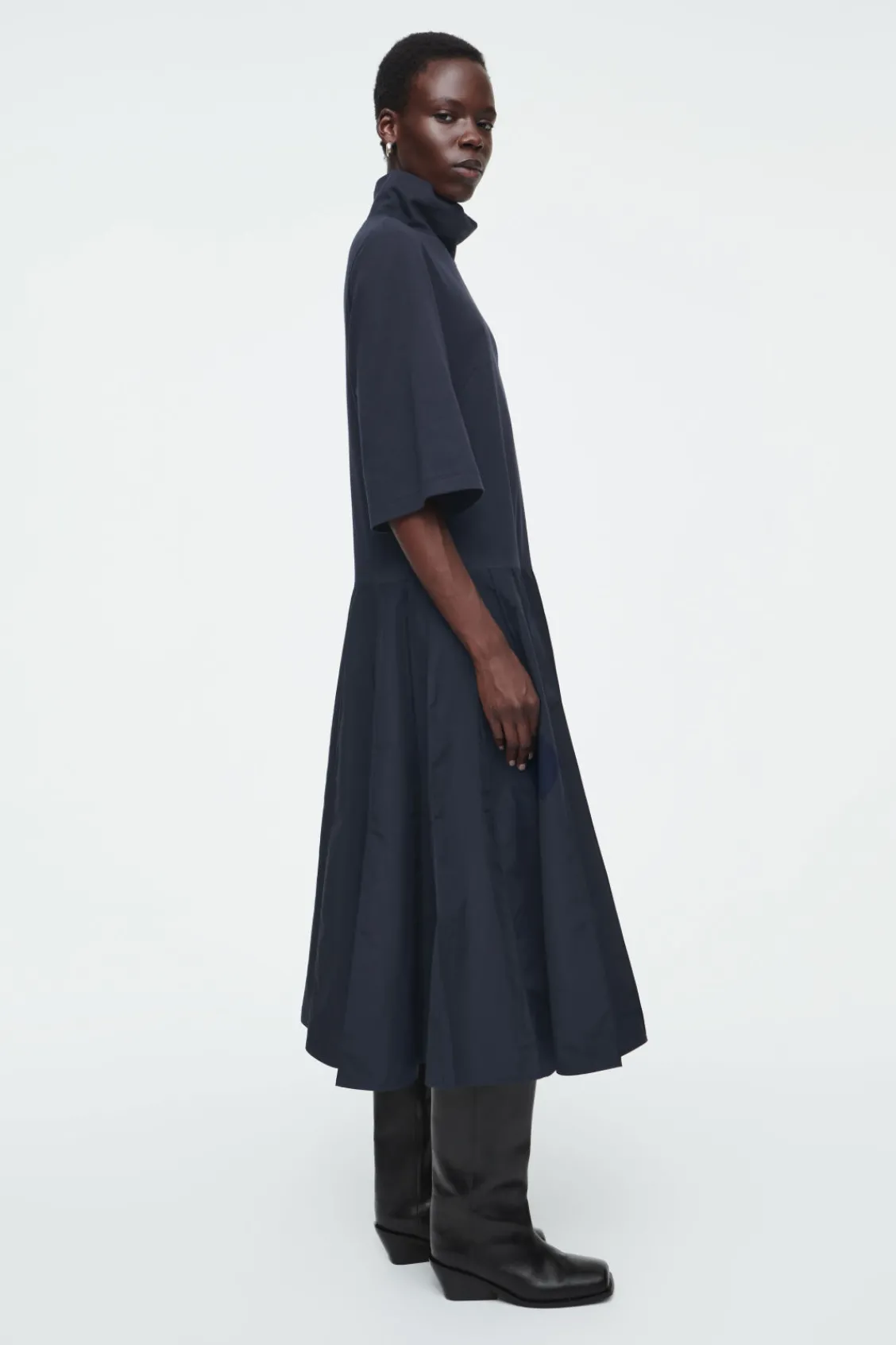 COS FUNNEL-NECK PANELED MIDI DRESS-Women Dresses & Jumpsuits