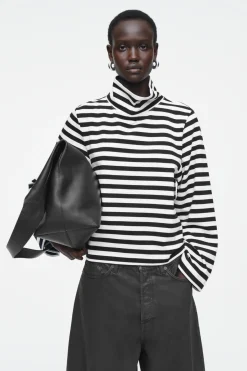 COS FUNNEL-NECK STRIPED LONG-SLEEVED T-SHIRT-Women Tops