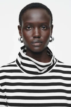 COS FUNNEL-NECK STRIPED LONG-SLEEVED T-SHIRT-Women Tops