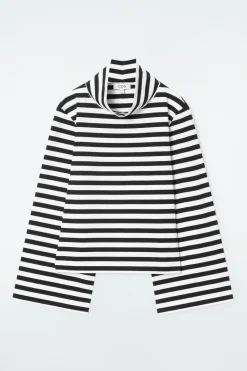 COS FUNNEL-NECK STRIPED LONG-SLEEVED T-SHIRT-Women Tops