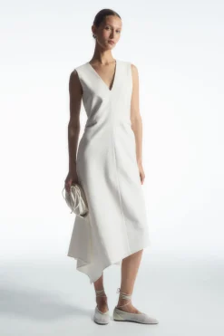 COS GATHERED ASYMMETRIC MIDI DRESS-Women Dresses & Jumpsuits