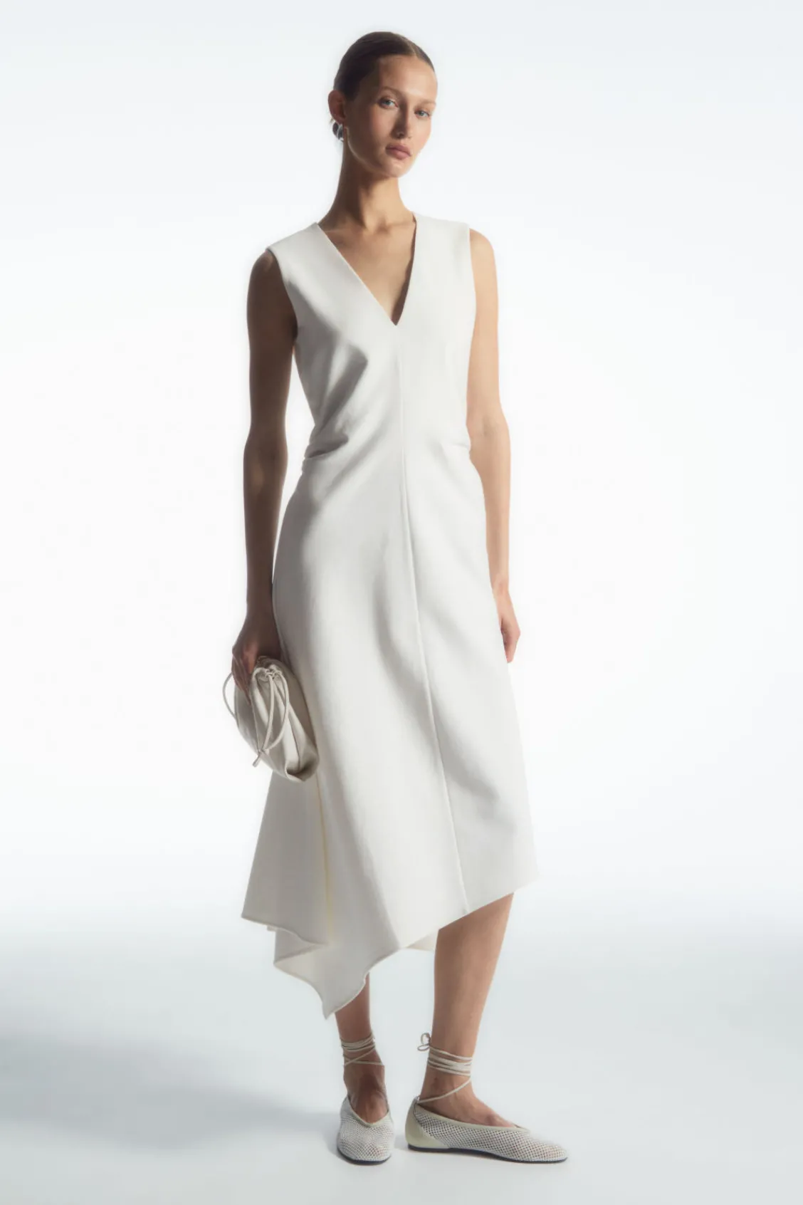 COS GATHERED ASYMMETRIC MIDI DRESS-Women Dresses & Jumpsuits