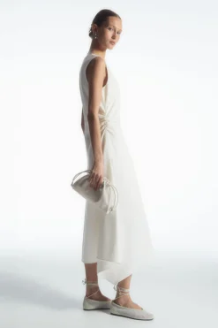 COS GATHERED ASYMMETRIC MIDI DRESS-Women Dresses & Jumpsuits