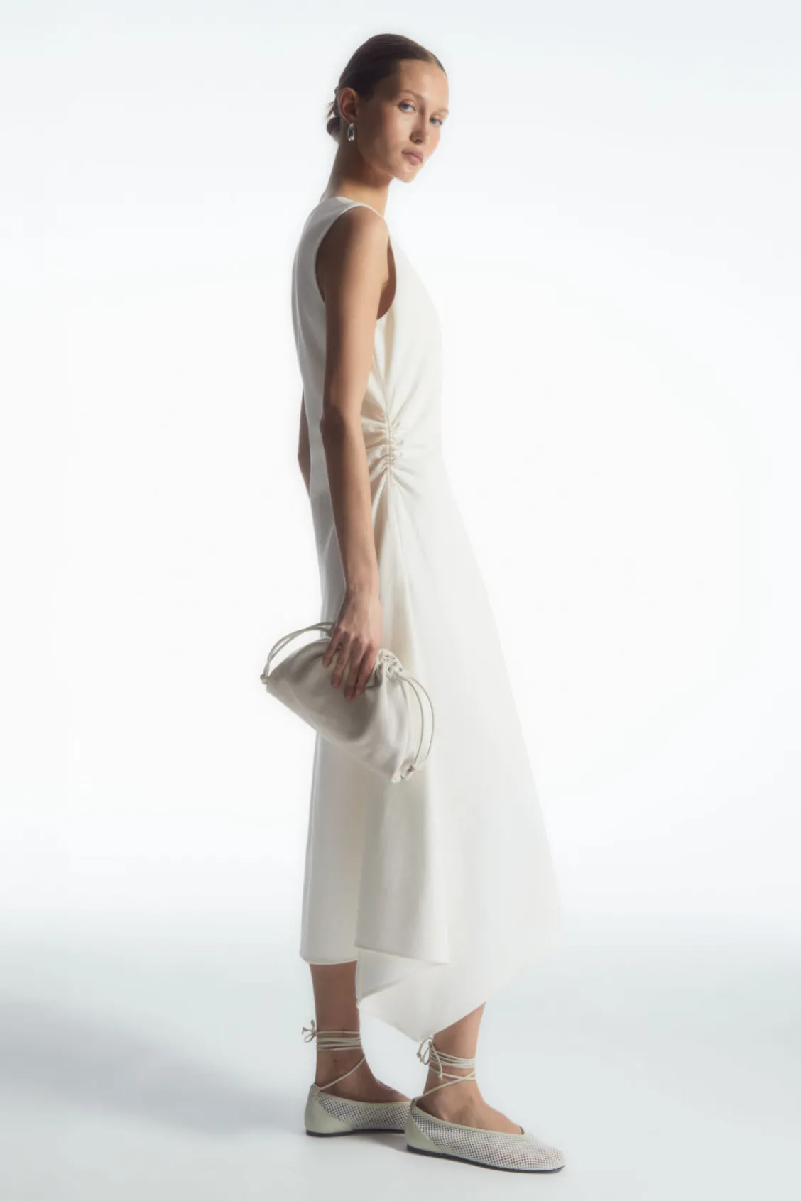 COS GATHERED ASYMMETRIC MIDI DRESS-Women Dresses & Jumpsuits