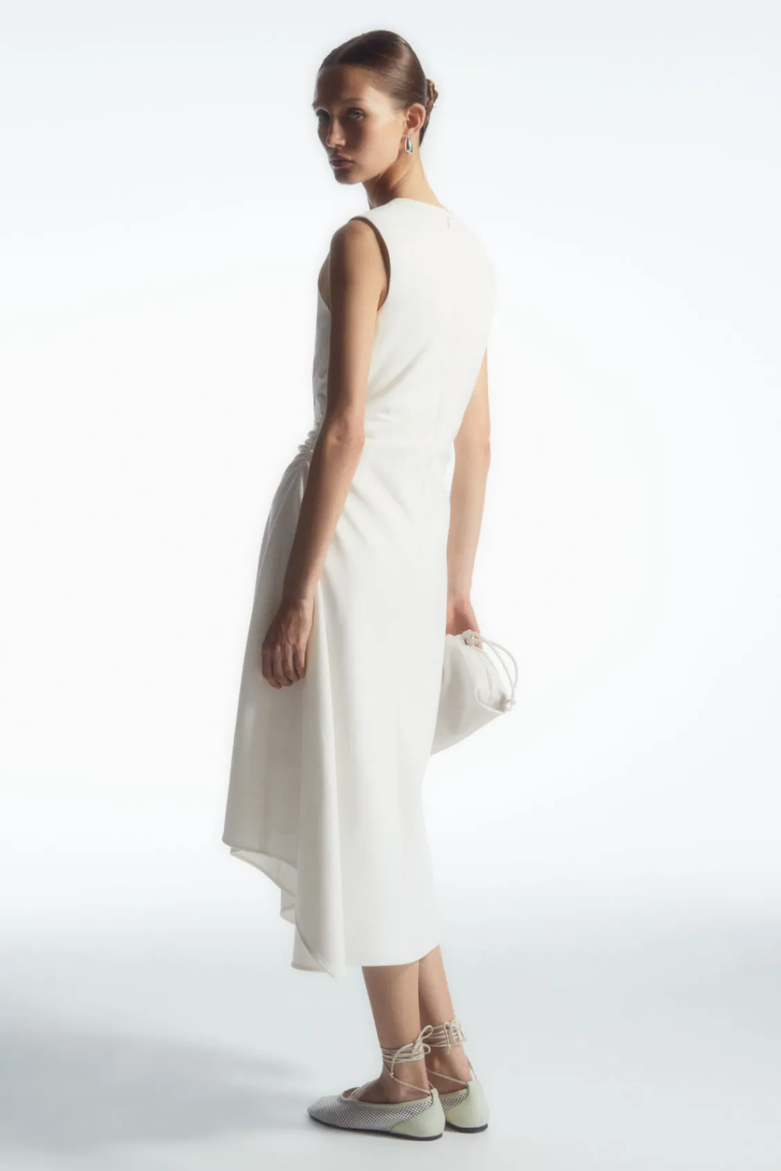 COS GATHERED ASYMMETRIC MIDI DRESS-Women Dresses & Jumpsuits
