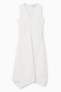 COS GATHERED ASYMMETRIC MIDI DRESS-Women Dresses & Jumpsuits