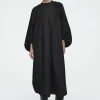 COS GATHERED BALLOON-SLEEVE MIDI DRESS-Women Dresses & Jumpsuits