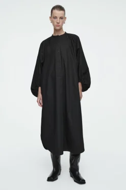 COS GATHERED BALLOON-SLEEVE MIDI DRESS-Women Dresses & Jumpsuits