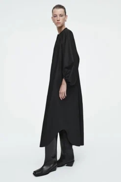 COS GATHERED BALLOON-SLEEVE MIDI DRESS-Women Dresses & Jumpsuits