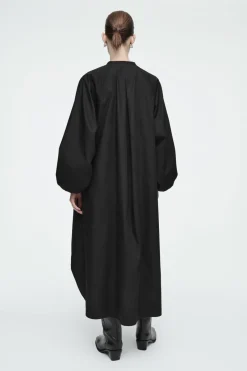 COS GATHERED BALLOON-SLEEVE MIDI DRESS-Women Dresses & Jumpsuits