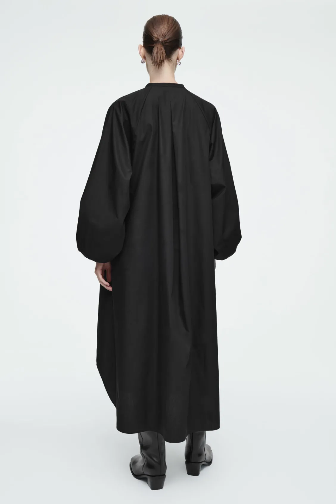 COS GATHERED BALLOON-SLEEVE MIDI DRESS-Women Dresses & Jumpsuits