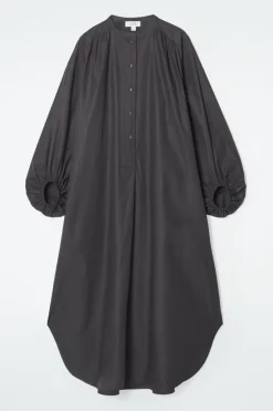 COS GATHERED BALLOON-SLEEVE MIDI DRESS-Women Dresses & Jumpsuits
