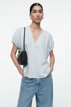 COS GATHERED COTTON BLOUSE-Women Shirts & Blouses | Tops