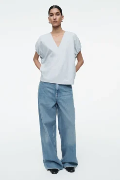 COS GATHERED COTTON BLOUSE-Women Shirts & Blouses | Tops