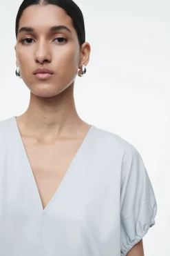 COS GATHERED COTTON BLOUSE-Women Shirts & Blouses | Tops