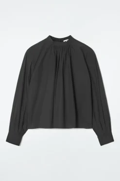 COS GATHERED COTTON BLOUSE-Women Shirts & Blouses | Tops