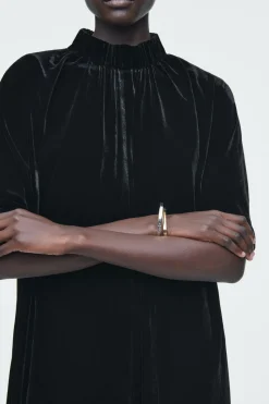 COS GATHERED SILK-BLEND VELVET MIDI DRESS-Women Dresses & Jumpsuits